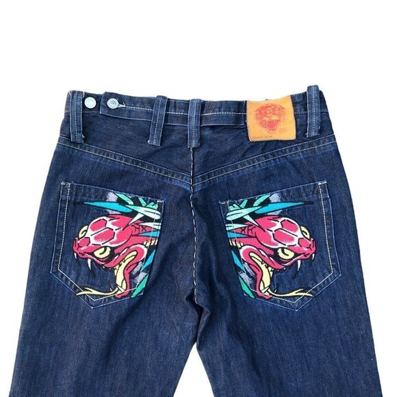 Rare Ed Hardy Embroidered Jeans Size 36 'Snake Bite' - Picture 9 of 15